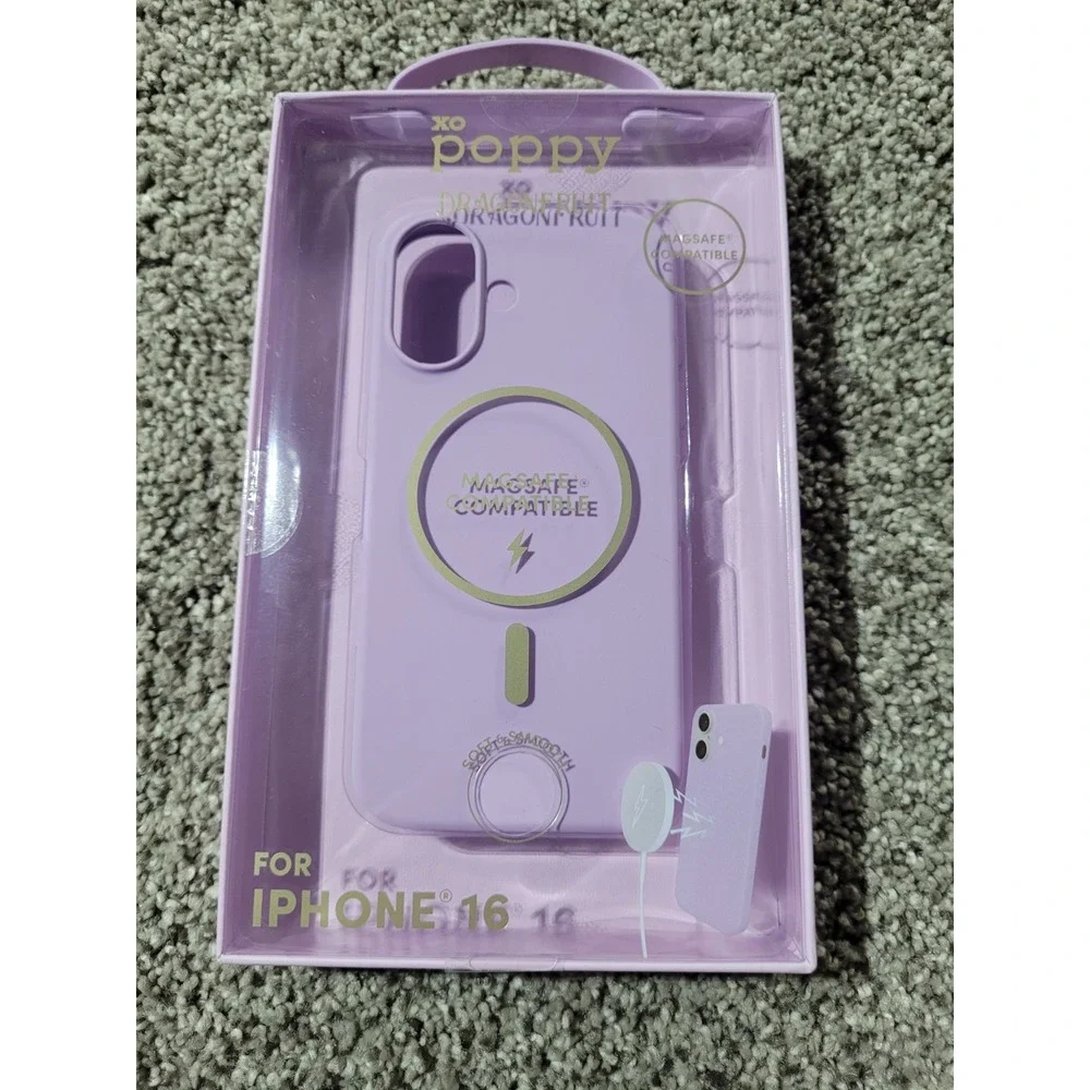 XO Poppy iPhone 16 Magsafe Protective Silicone Cellphone Case Dragonfruit Purple